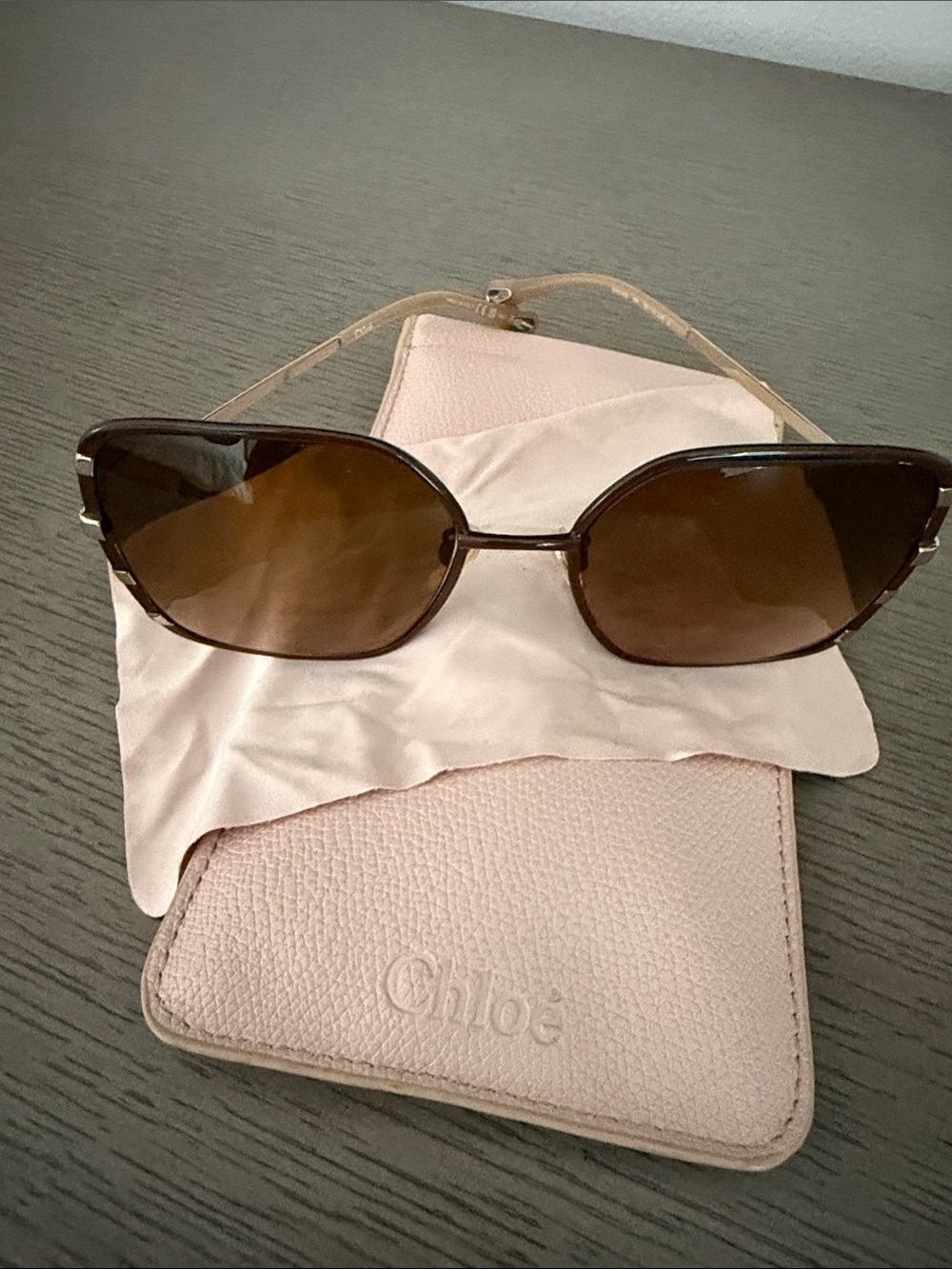 Chloe Brown Gradient Cat-Eye Sunglasses with Pink Case